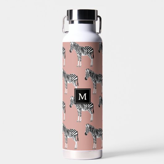 Zebra Exotic Animal Pattern Blush Pink Monogramm Trinkflasche (Vorne)