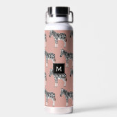 Zebra Exotic Animal Pattern Blush Pink Monogramm Trinkflasche (Rückseite)