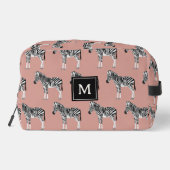 Zebra Exotic Animal Pattern Blush Pink Monogramm Waschbeutel (Rückseite)