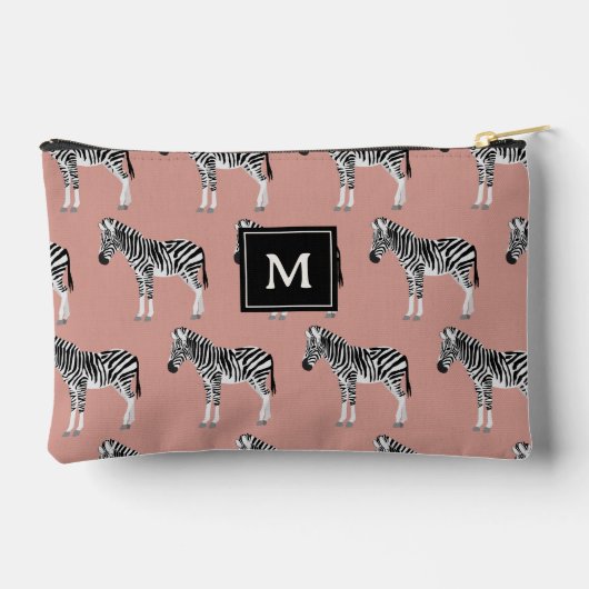 Zebra Exotic Animal Pattern Blush Pink Monogramm Zubehörtasche (Rückseite)