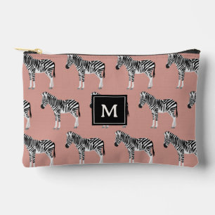 Zebra Exotic Animal Pattern Blush Pink Monogramm Zubehörtasche