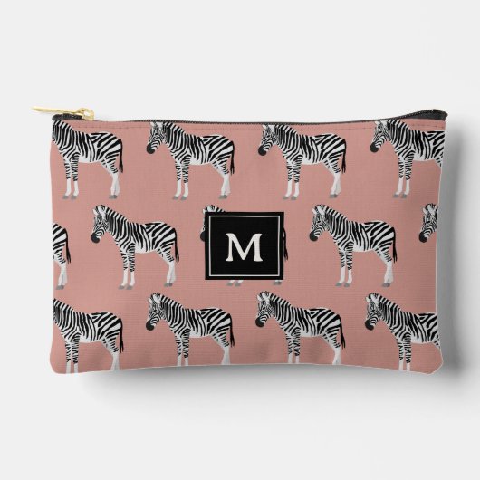 Zebra Exotic Animal Pattern Blush Pink Monogramm Zubehörtasche (Vorderseite)