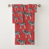 Zebra Exotic Animal Pattern Deep Red Badhandtuch Set (Insitu)