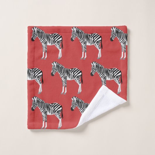 Zebra Exotic Animal Pattern Deep Red Badhandtuch Set (Waschlappen)