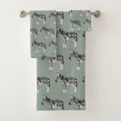 Zebra Exotic Animal Pattern Sage Green Badhandtuch Set (Insitu)