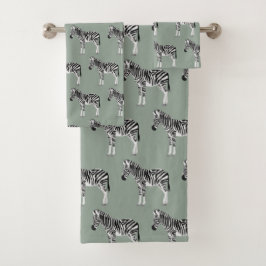 Zebra Exotic Animal Pattern Sage Green Badhandtuch Set