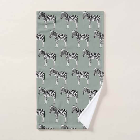 Zebra Exotic Animal Pattern Sage Green Badhandtuch Set (Handtuch)