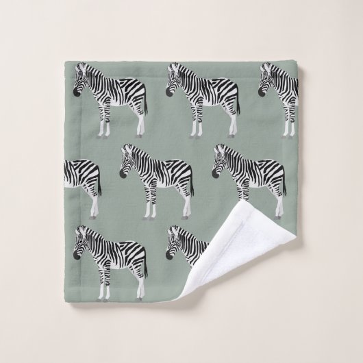 Zebra Exotic Animal Pattern Sage Green Badhandtuch Set (Waschlappen)