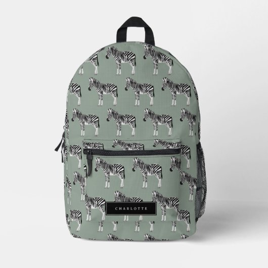 Zebra Exotic Animal Pattern Sage Green Bedruckter Rucksack (Vorderseite)