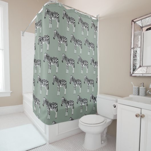 Zebra Exotic Animal Pattern Sage Green Duschvorhang (Beispiel)