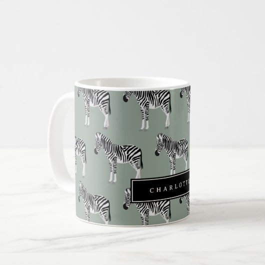 Zebra Exotic Animal Pattern Sage Green Kaffeetasse (Vorderseite Links)