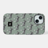 Zebra Exotic Animal Pattern Sage Green Monogram iPhone 15 Hülle (Rückseite (Horizontal))