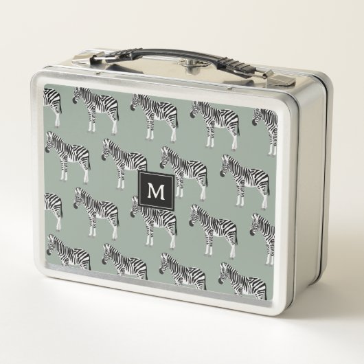Zebra Exotic Animal Pattern Sage Green Monogram Metall Brotdose (Rückseite)