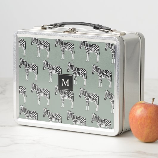 Zebra Exotic Animal Pattern Sage Green Monogram Metall Brotdose (Beispiel)