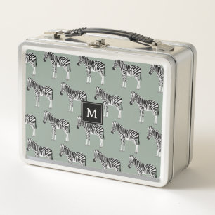 Zebra Exotic Animal Pattern Sage Green Monogram Metall Brotdose