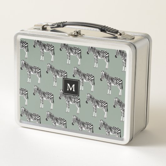 Zebra Exotic Animal Pattern Sage Green Monogram Metall Brotdose (Vorderseite)
