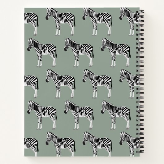 Zebra Exotic Animal Pattern Sage Green Monogram Notizblock (Rückseite)