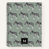 Zebra Exotic Animal Pattern Sage Green Monogram Notizblock (Vorderseite)