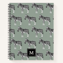 Zebra Exotic Animal Pattern Sage Green Monogram Notizblock
