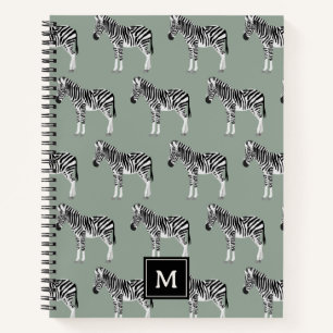 Zebra Exotic Animal Pattern Sage Green Monogram Notizblock