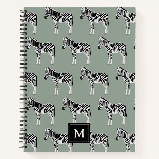 Zebra Exotic Animal Pattern Sage Green Monogram Notizblock (Vorderseite)