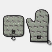 Zebra Exotic Animal Pattern Sage Green Monogram Ofenhandschuh & Topflappen-Set (Vorderseite)