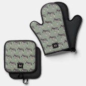 Zebra Exotic Animal Pattern Sage Green Monogram Ofenhandschuh & Topflappen-Set (Vorderseite/Rückseite)