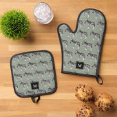 Zebra Exotic Animal Pattern Sage Green Monogram Ofenhandschuh & Topflappen-Set (Oben Unten)