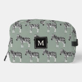 Zebra Exotic Animal Pattern Sage Green Monogram Waschbeutel (Rückseite)