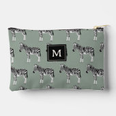 Zebra Exotic Animal Pattern Sage Green Monogram Zubehörtasche (Rückseite)