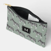 Zebra Exotic Animal Pattern Sage Green Monogram Zubehörtasche (Offen)