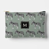 Zebra Exotic Animal Pattern Sage Green Monogram Zubehörtasche (Vorderseite)