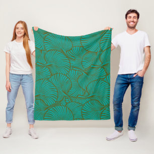 Zebra Fan Palm Hawaiian Tropical Jade Green Fleecedecke
