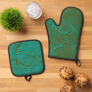 Zebra-Fanpalme Hawaiian Tropical Jade Grün Ofenhandschuh & Topflappen-Set