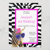 Zebra Fashion Glamour Tiermädchen Geburtstag Einladung (Vorne/Hinten)