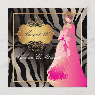 ZEBRA FAUX SILBER/Sweet 16/ Quinceañera Einladung