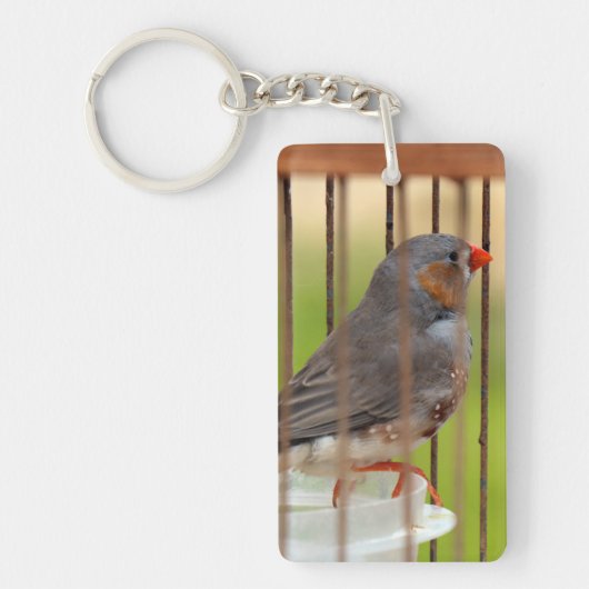 Zebra Finch Bird in Cage Schlüsselanhänger (Vorderseite)