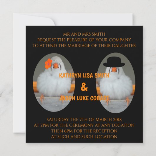 Zebra Finch mit Hochzeitsfeier Einladung (Vorderseite)