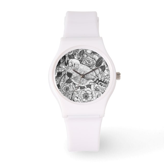 Zebra-Finch und Rose-Buschtinte zeichnend Armbanduhr (Vorderseite)