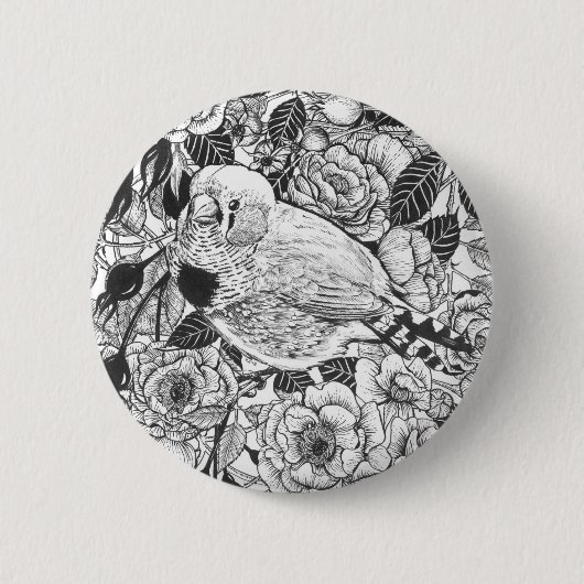 Zebra-Finch und Rose-Buschtinte zeichnend Button (Vorderseite)