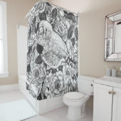 Zebra-Finch und Rose-Buschtinte zeichnend Duschvorhang (Beispiel)