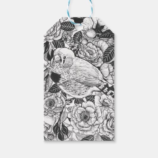 Zebra-Finch und Rose-Buschtinte zeichnend Geschenkanhänger (Vorderseite)