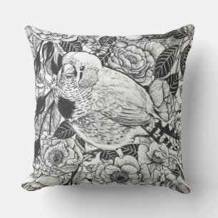 Zebra-Finch und Rose-Buschtinte zeichnend Kissen