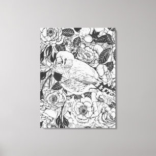 Zebra-Finch und Rose-Buschtinte zeichnend Leinwanddruck