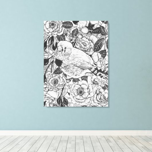Zebra-Finch und Rose-Buschtinte zeichnend Leinwanddruck (Insitu (Holzboden))