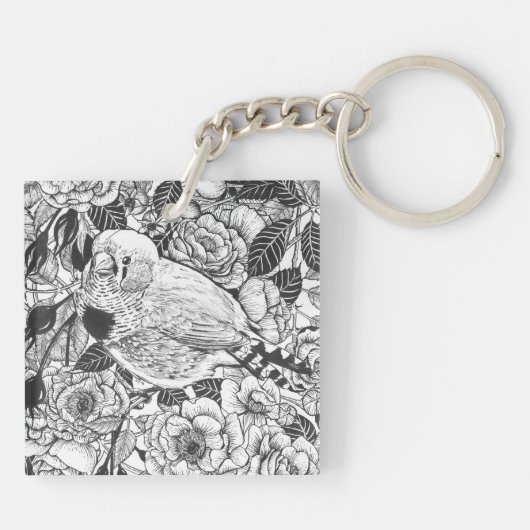 Zebra-Finch und Rose-Buschtinte zeichnend Schlüsselanhänger (Rückseite)
