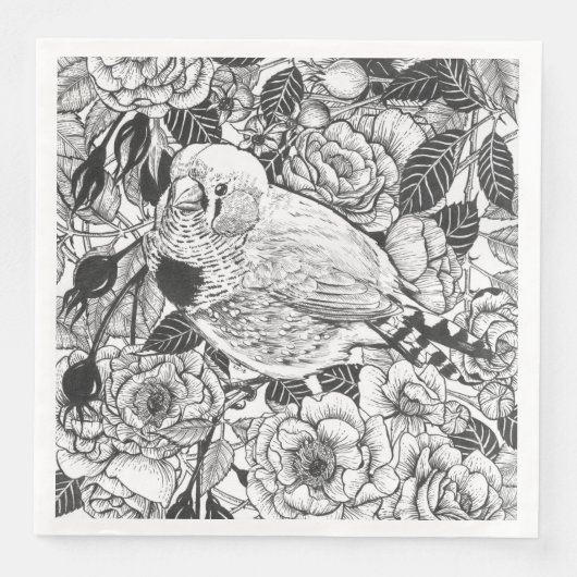 Zebra-Finch und Rose-Buschtinte zeichnend Serviette (Vorderseite)