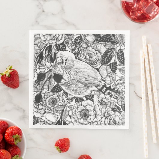 Zebra-Finch und Rose-Buschtinte zeichnend Serviette (Beispiel)