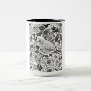 Zebra-Finch und Rose-Buschtinte zeichnend Tasse