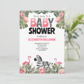 Zebra Flamingos Pink Black Baby Dusche Einladung (Stehend Vorderseite)